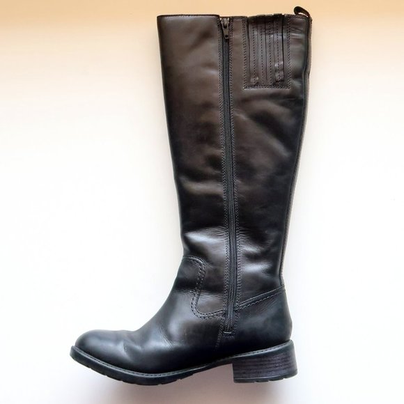Clarks Black Leather Low Block Heel Round Toe Tall Riding Boots Size 7 - Picture 10 of 14